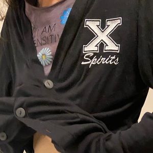 X lightweight soft button up sweater cardigan straight edge spirits black punk